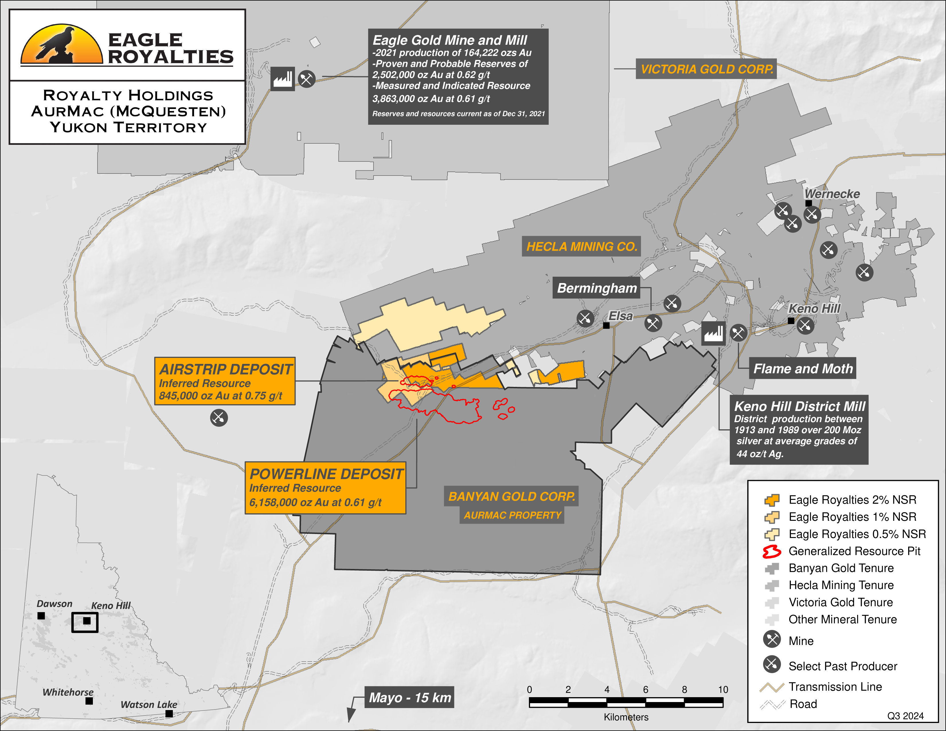 AurMac/McQuesten Royalty Area within Hecla's Keno Hill Property and Banyan Gold's AurMac Property